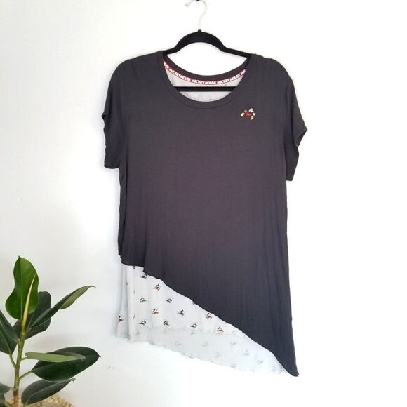 Disney Parks Mickey Asymmetrical Round Neck Long Line Layered Tee Shirt Large - Picture 2 of 11